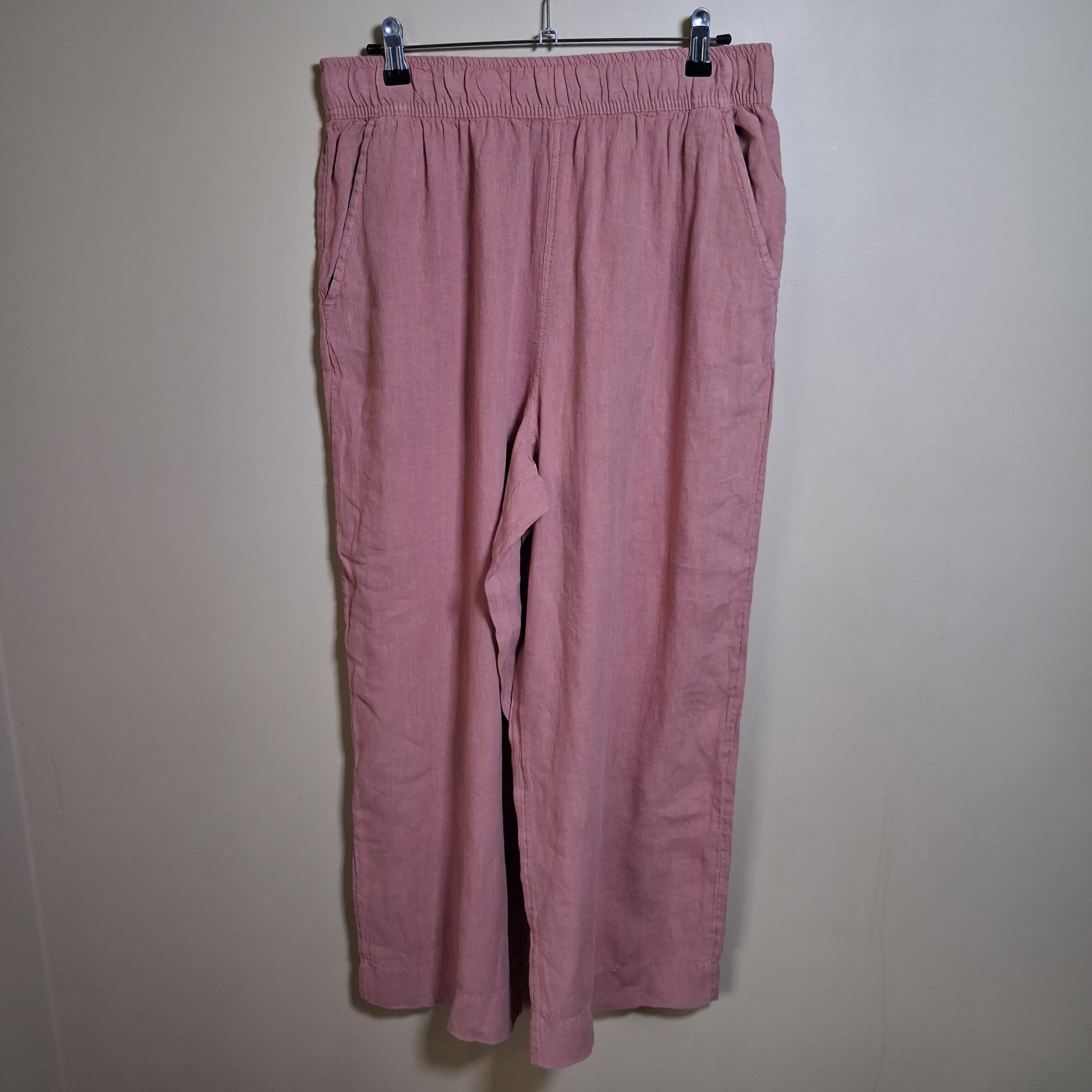 Tahari Women's Wide Leg Pull On 100% Linen Light Pink Pants; Size L